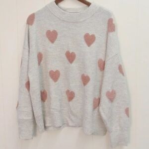 Heart Sweater | Crown & Ivy | Cream and Pink | XL